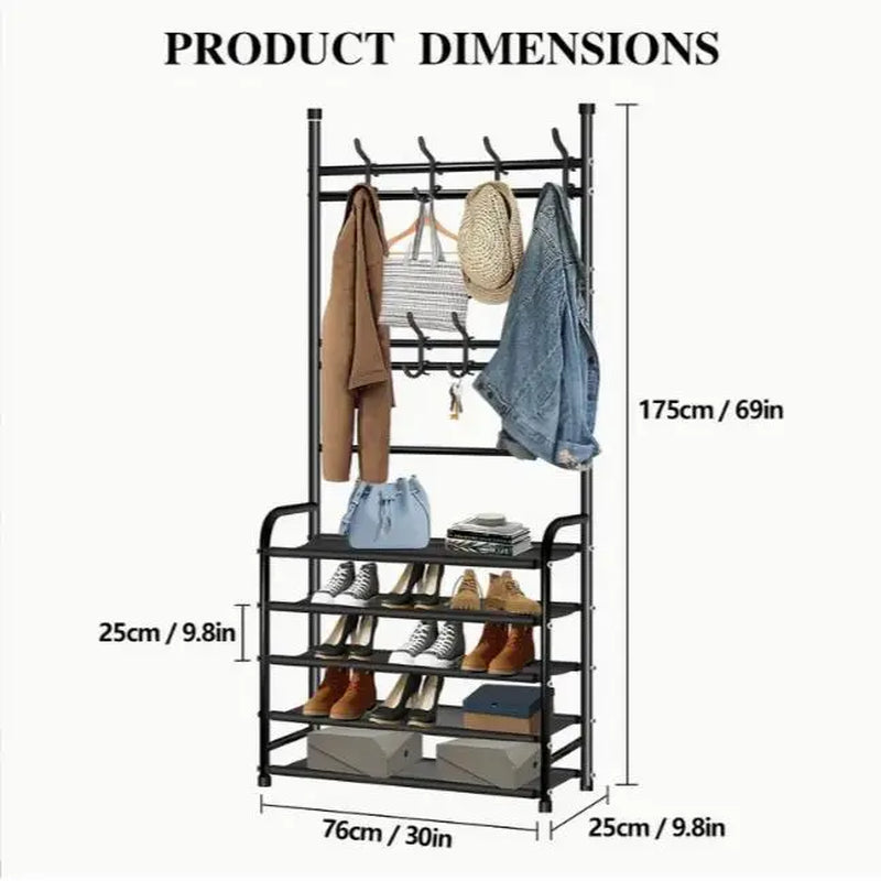 Heavy-Duty Portable Metal Garment Rack with Hooks - Collapsible Coat Stand for Home and Bedroom Organization