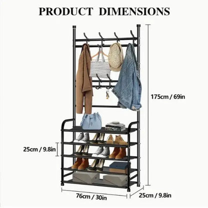 Heavy-Duty Portable Metal Garment Rack with Hooks - Collapsible Coat Stand for Home and Bedroom Organization