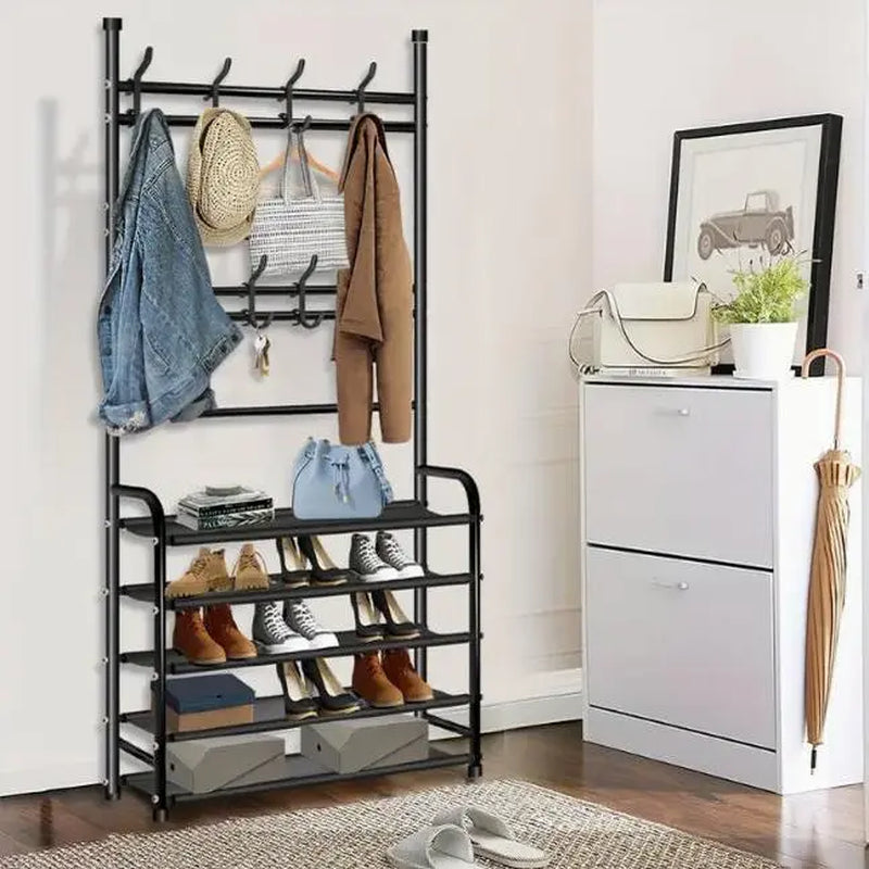 Heavy-Duty Portable Metal Garment Rack with Hooks - Collapsible Coat Stand for Home and Bedroom Organization