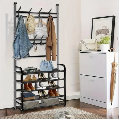 Heavy-Duty Portable Metal Garment Rack with Hooks - Collapsible Coat Stand for Home and Bedroom Organization