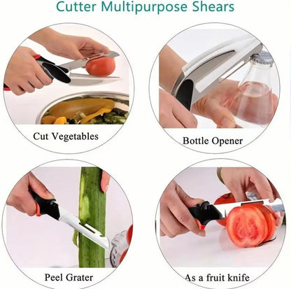 Professional Stainless Steel Kitchen Scissors for Vegetables and Meat - Includes Cutting Board and Quick Slicing Functionality