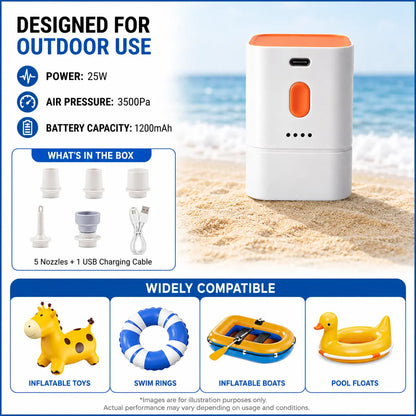 Snofrid Portable Mini Air Pump for Air Mattresses and Pool Floats - Rapid Inflation and Deflation for Camping