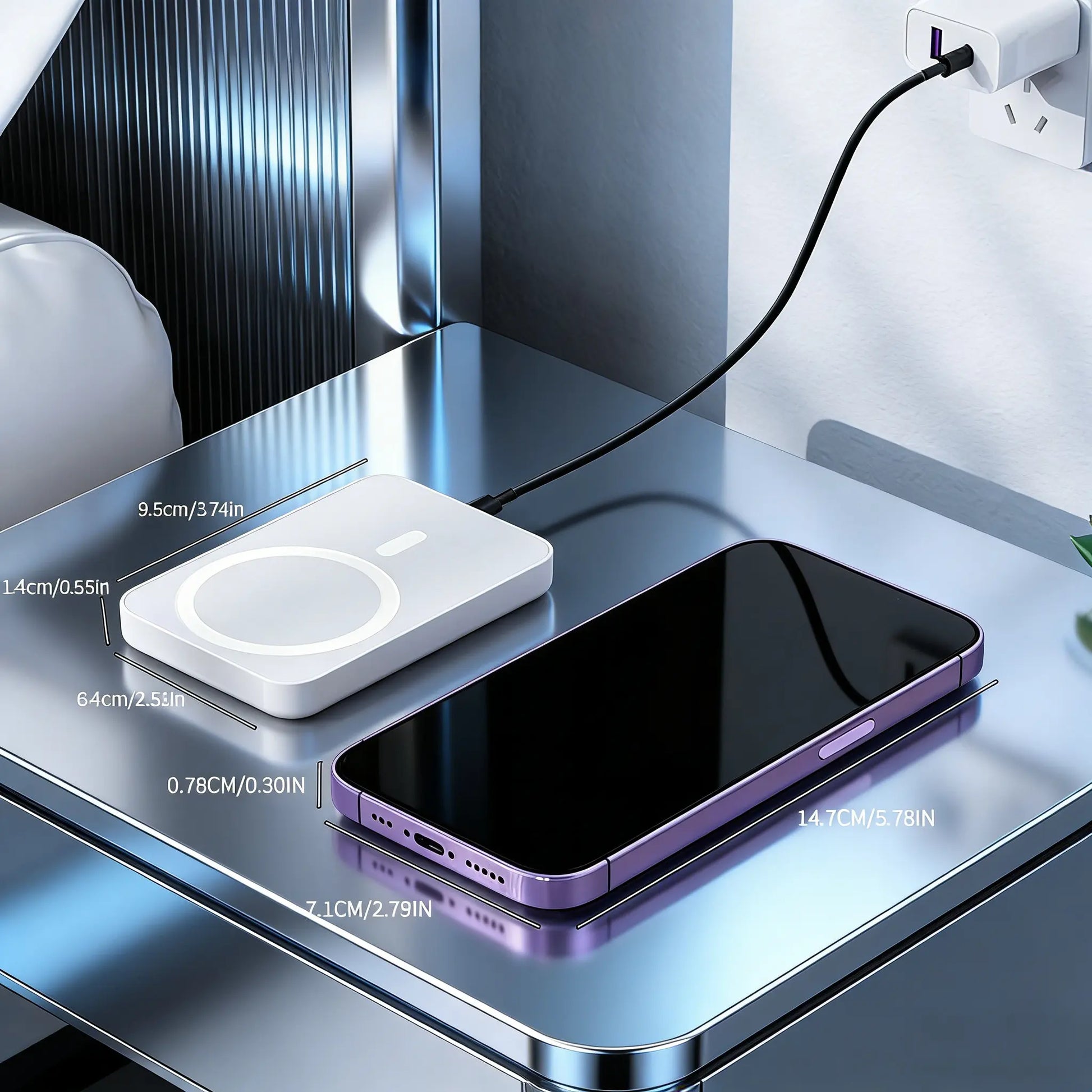 5000mAh Magnetic Charging Battery with MagSafe Wireless Fast Charging Technology for iPhone 12-17 Series - Compact and Portable Power Bank