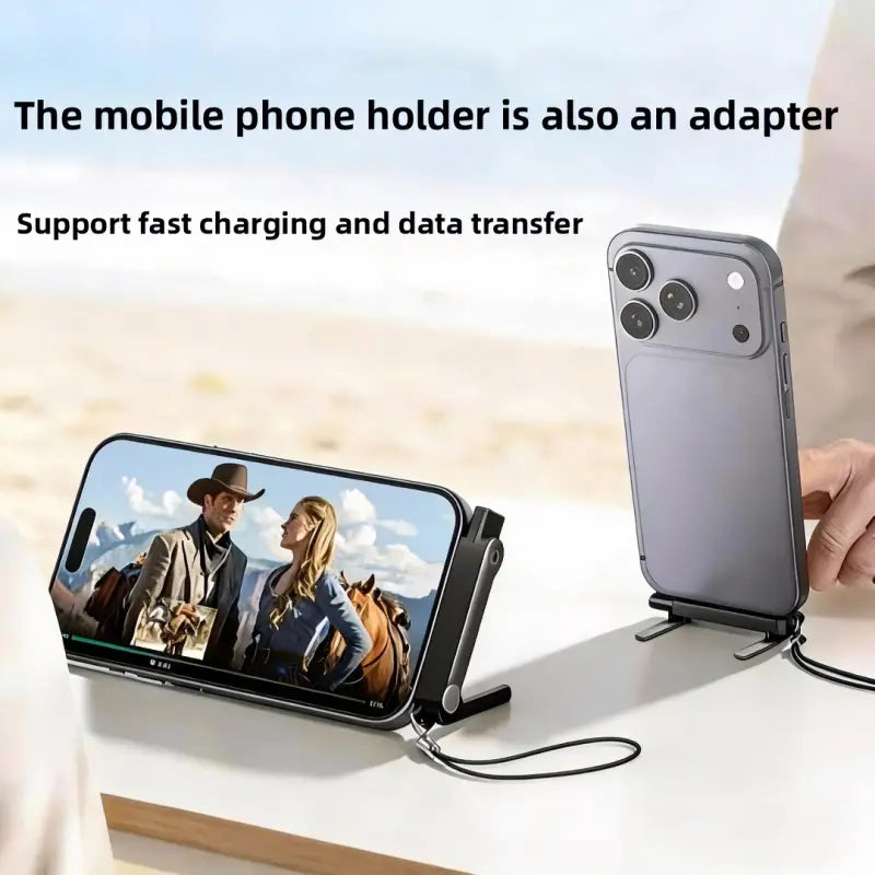 240W Supercharge 2-in-1 Detachable Type-C Charging Cable with Rotating Stand, Zinc Alloy and Silicone Construction, Ideal for Apple Smartphones and Gaming in Vehicles