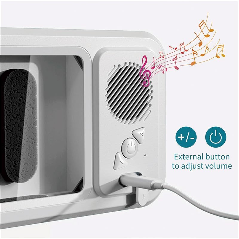 Waterproof Phone Holder with Speaker, Shower Phone Holder Waterproof, Shower Phones Holder with Wireless Bluetooth Speaker with 360° Rotation Ipx4 Aqua with Shower Play(White)