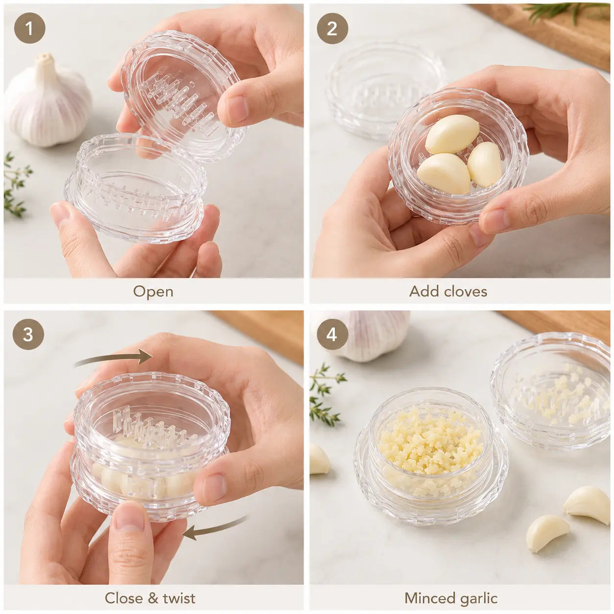 Manual Garlic Twister and Mincer - Compact Kitchen Tool for Garlic, Ginger, Onion, Herbs, and Nuts