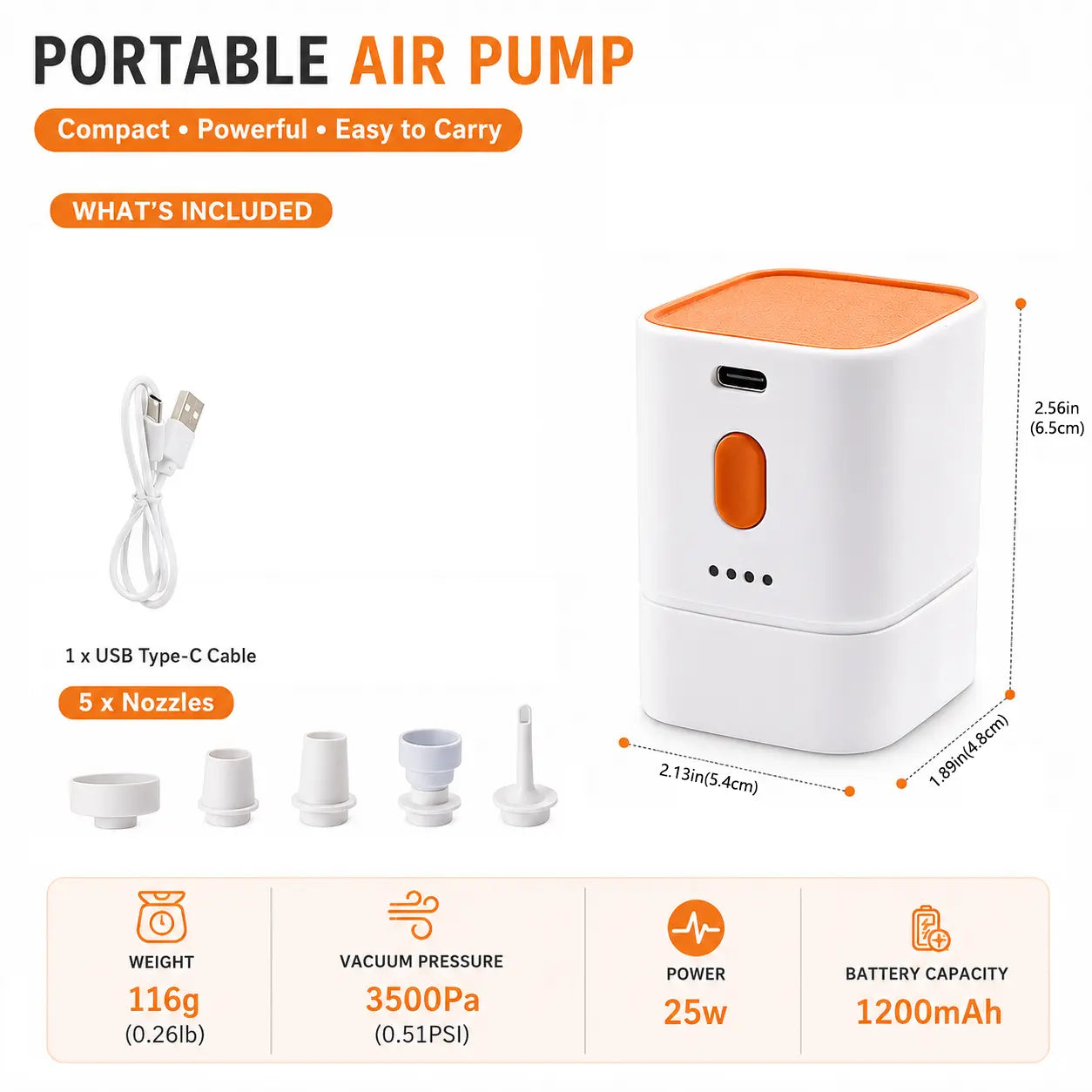 Snofrid Portable Mini Air Pump for Air Mattresses and Pool Floats - Rapid Inflation and Deflation for Camping
