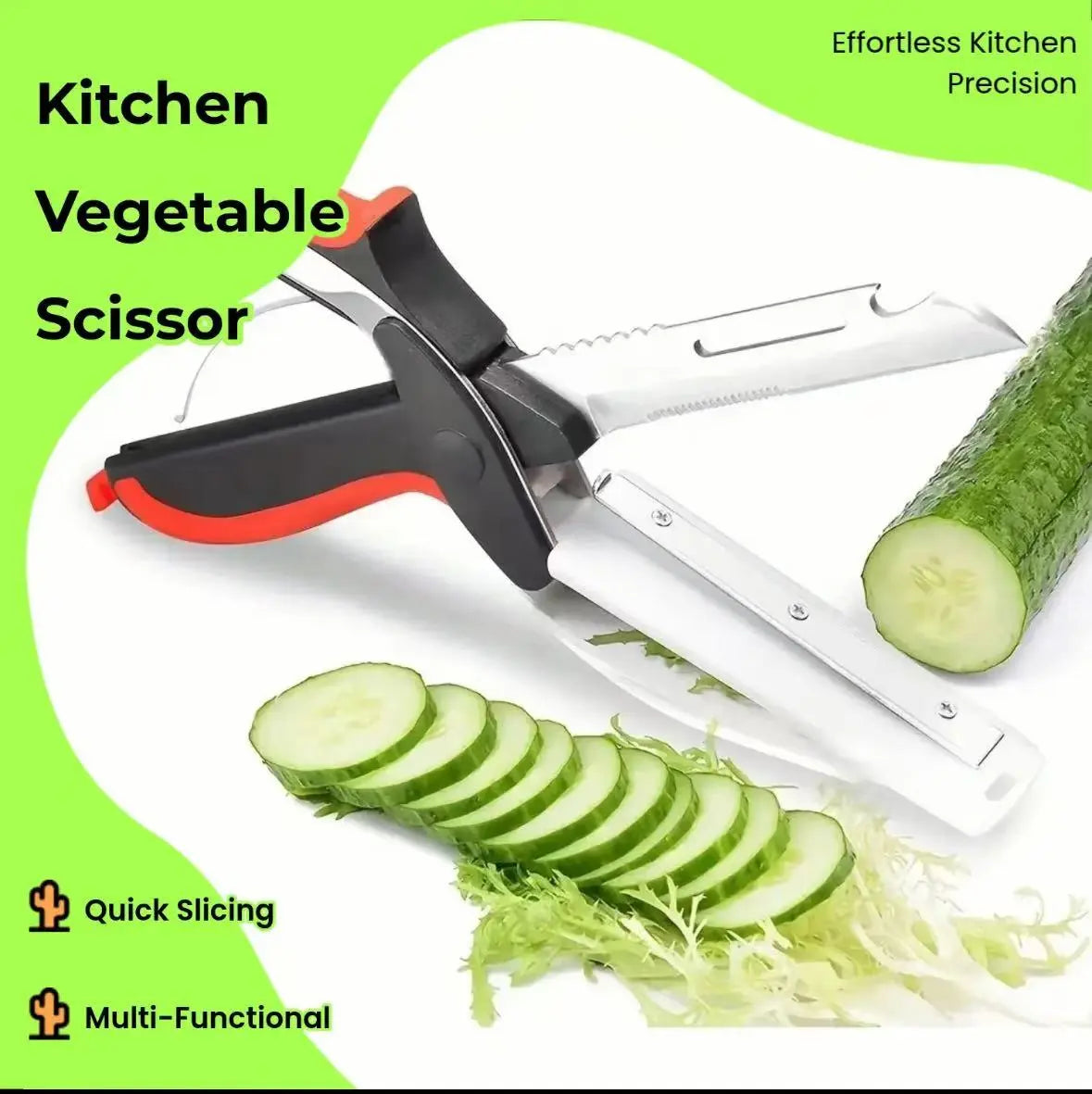 Professional Stainless Steel Kitchen Scissors for Vegetables and Meat - Includes Cutting Board and Quick Slicing Functionality