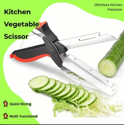 Professional Stainless Steel Kitchen Scissors for Vegetables and Meat - Includes Cutting Board and Quick Slicing Functionality