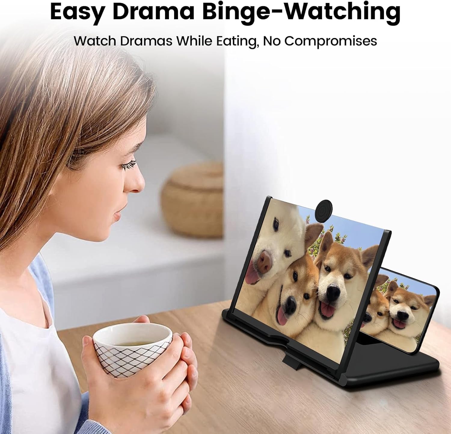 Screen Magnifier for Cell Phone, 3D HD Screen Amplifier with Foldable Holder Phone Stand, Portable Screen Enlarger Compatible with Movies & Games, Universal for All Smartphones(Black 10 Inch)