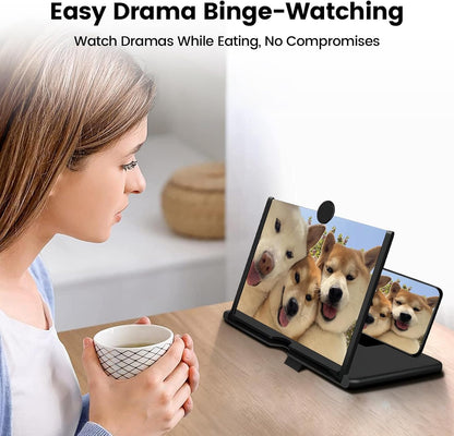 Screen Magnifier for Cell Phone, 3D HD Screen Amplifier with Foldable Holder Phone Stand, Portable Screen Enlarger Compatible with Movies & Games, Universal for All Smartphones(Black 10 Inch)
