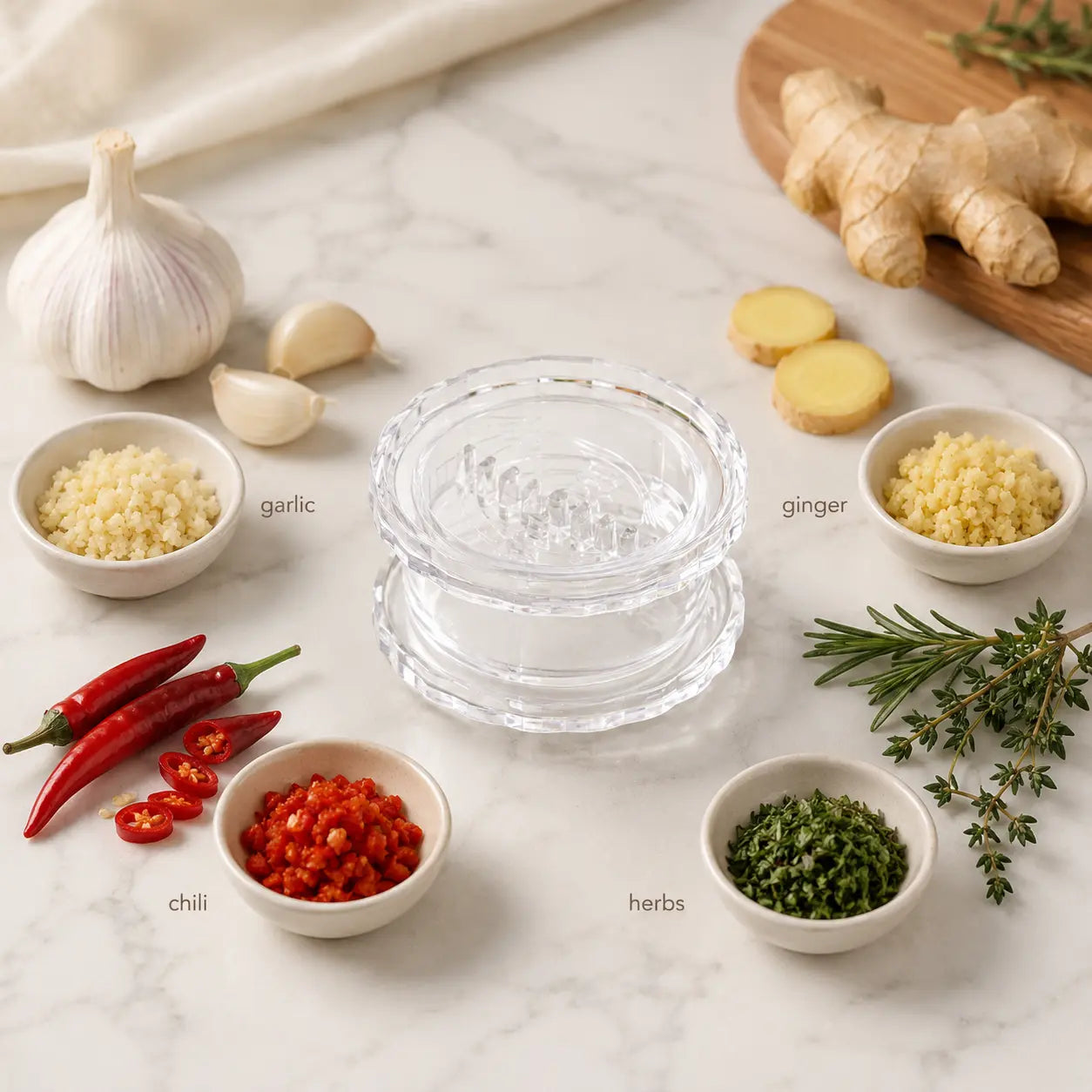 Manual Garlic Twister and Mincer - Compact Kitchen Tool for Garlic, Ginger, Onion, Herbs, and Nuts