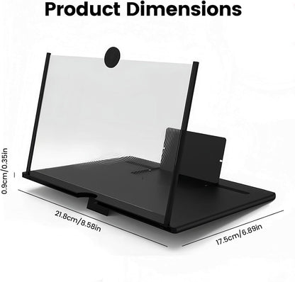 Screen Magnifier for Cell Phone, 3D HD Screen Amplifier with Foldable Holder Phone Stand, Portable Screen Enlarger Compatible with Movies & Games, Universal for All Smartphones(Black 10 Inch)