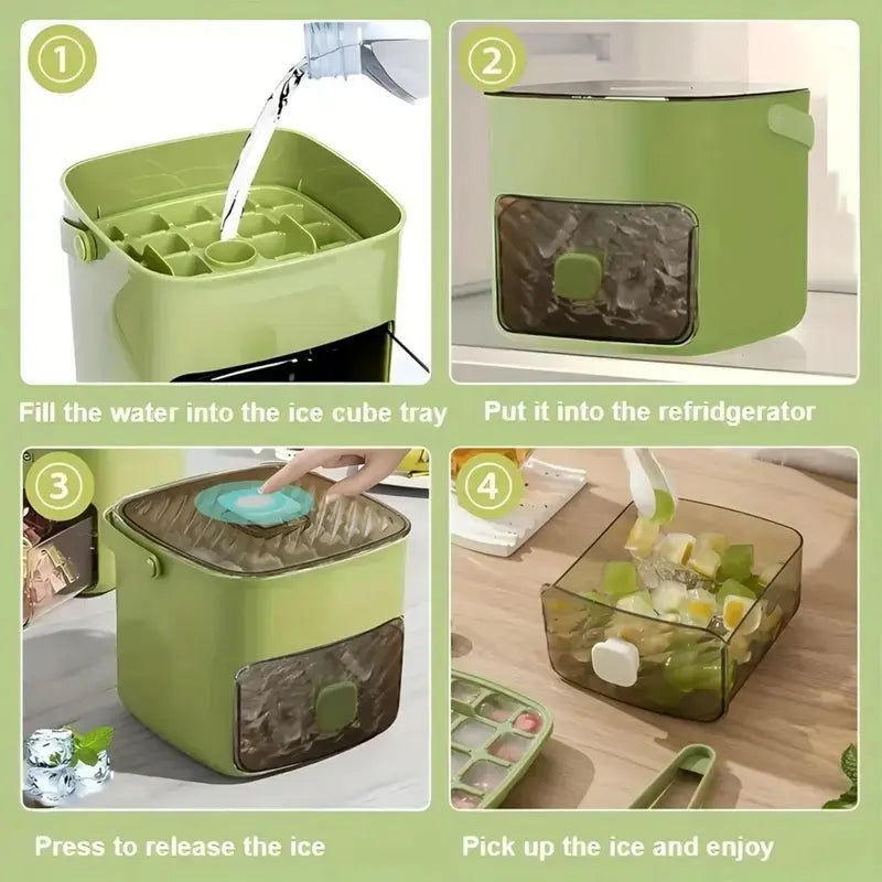 Professional Ice Cube Tray with Lid and Bin - Versatile Ice Maker for Freezer, Ideal for Whiskey, Cocktails, Coffee, and Beer, Complete with Ice Tongs and Kitchen Tools