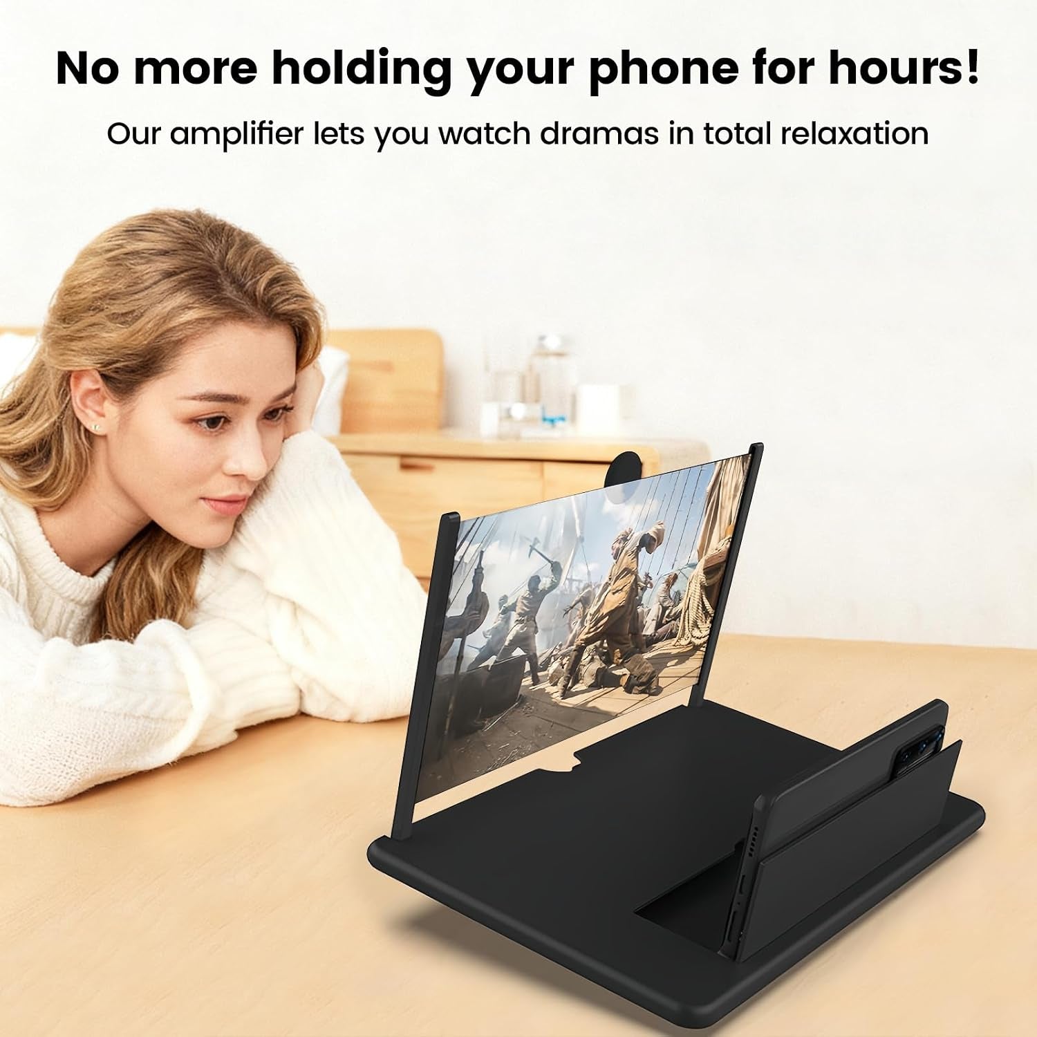 Screen Magnifier for Cell Phone, 3D HD Screen Amplifier with Foldable Holder Phone Stand, Portable Screen Enlarger Compatible with Movies & Games, Universal for All Smartphones(Black 10 Inch)