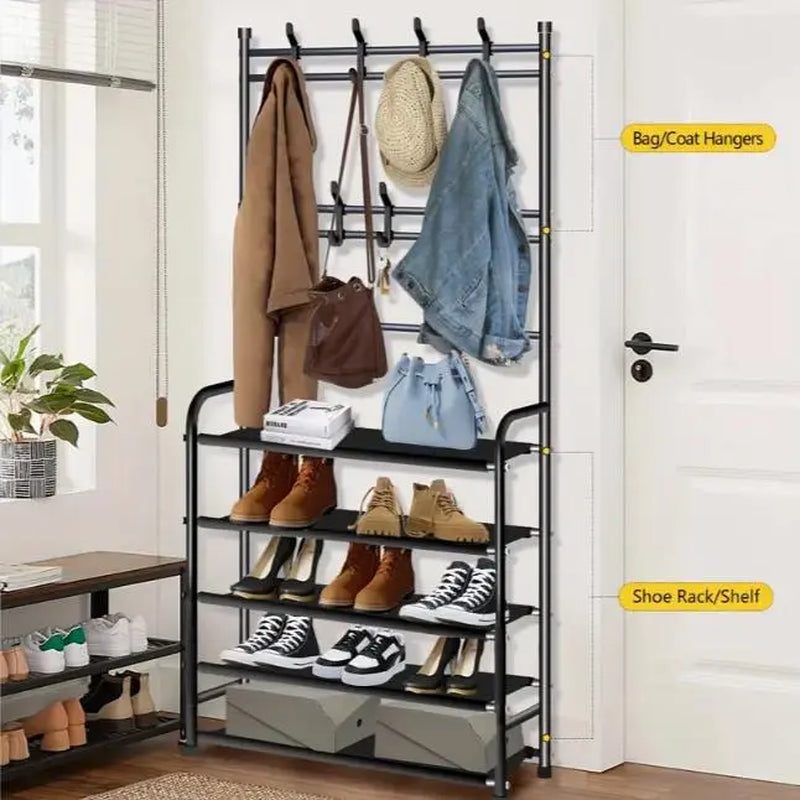 Heavy-Duty Portable Metal Garment Rack with Hooks - Collapsible Coat Stand for Home and Bedroom Organization