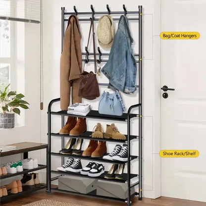 Heavy-Duty Portable Metal Garment Rack with Hooks - Collapsible Coat Stand for Home and Bedroom Organization
