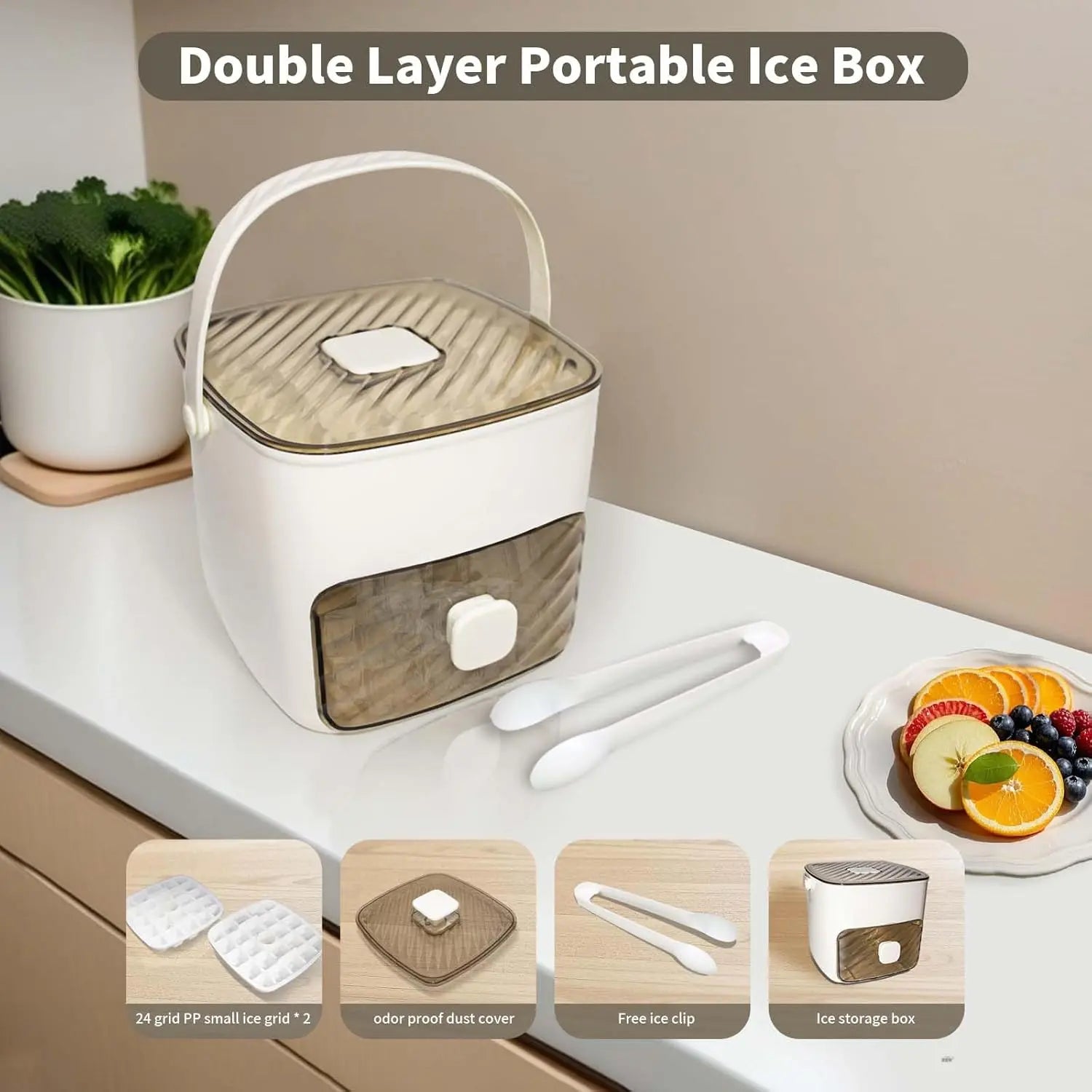 Professional Ice Cube Tray with Lid and Bin - Versatile Ice Maker for Freezer, Ideal for Whiskey, Cocktails, Coffee, and Beer, Complete with Ice Tongs and Kitchen Tools