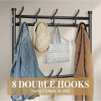 Heavy-Duty Portable Metal Garment Rack with Hooks - Collapsible Coat Stand for Home and Bedroom Organization